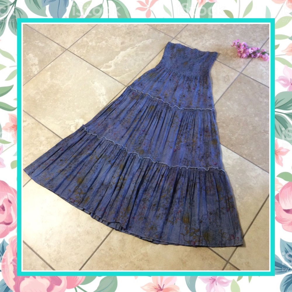 🍒 FLORAL DRESS GRAY LONG MAXI RUFFLE FLOWER BOHO